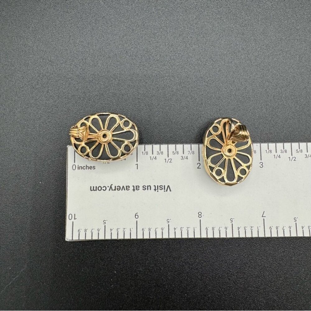 Vintage Mid-Century faux hematite, black cabochon Earrings Sarah Coventry - Picture 9 of 11